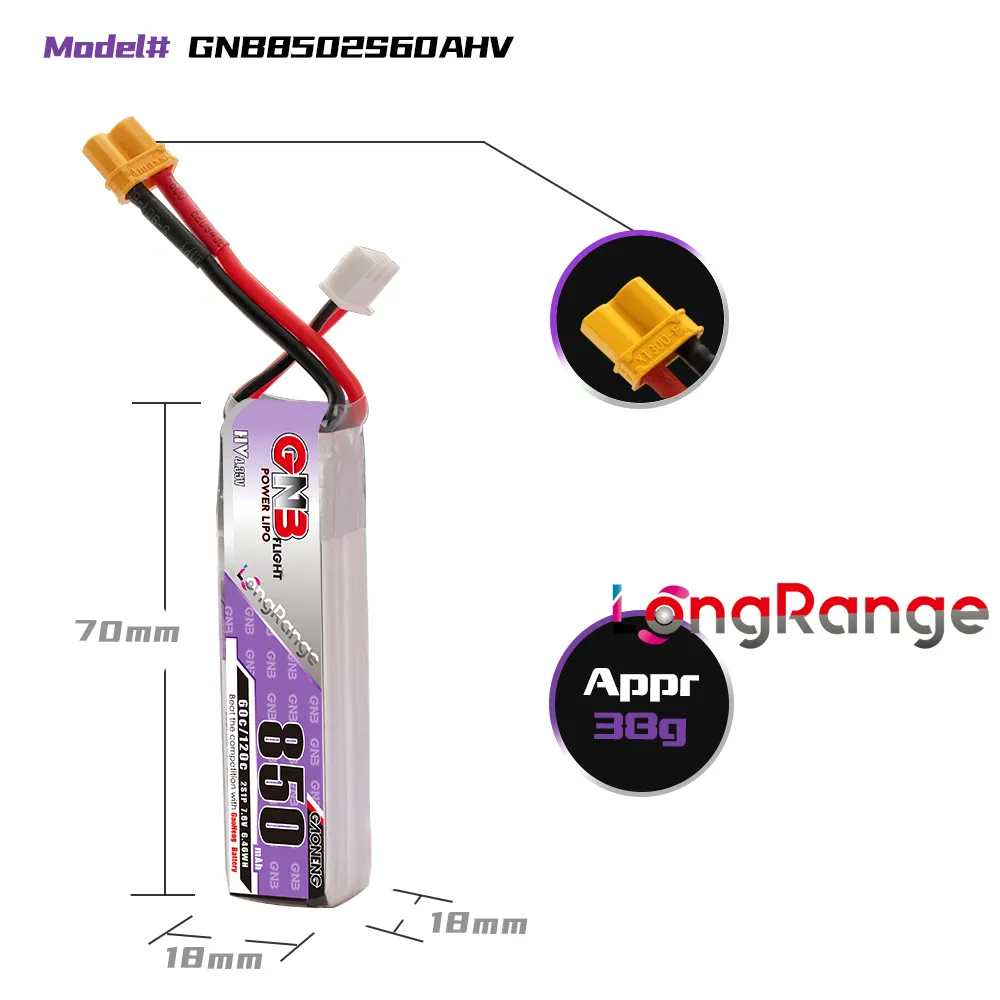 GAONENG GNB LiPo batería 850mA - Drone Rc Race reseña y precio